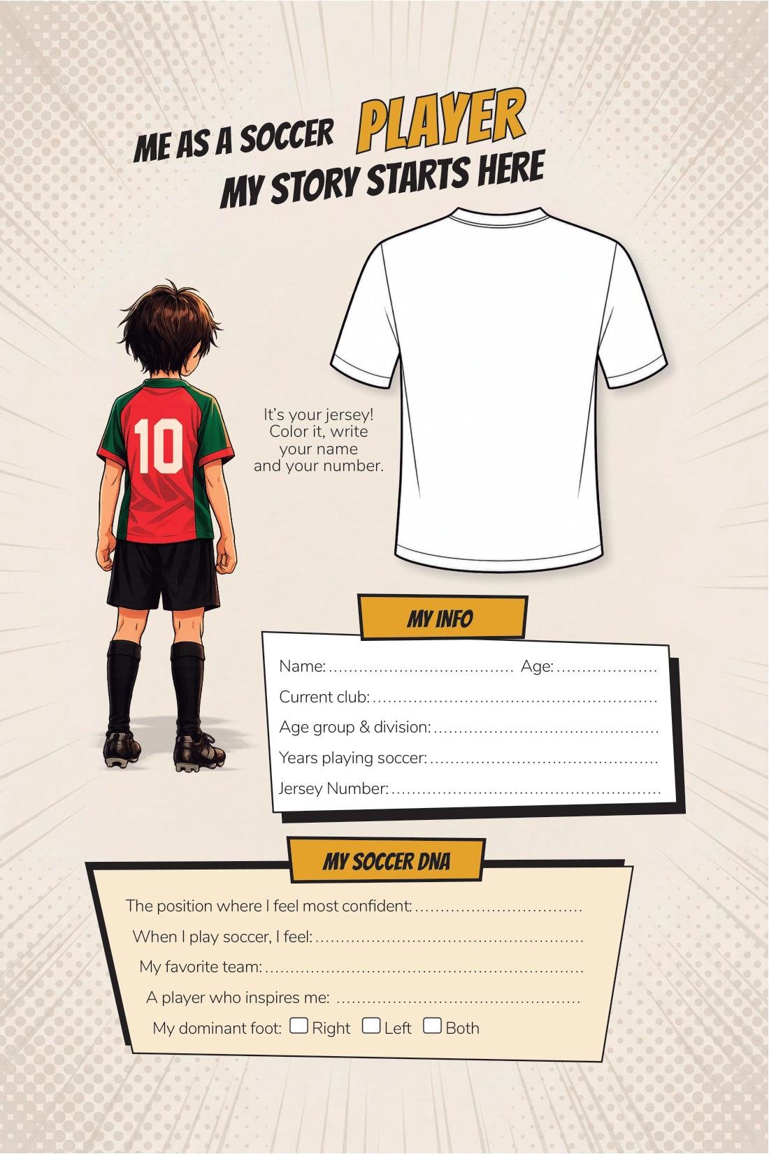 Their name, their number — page from Soccer Training Journal