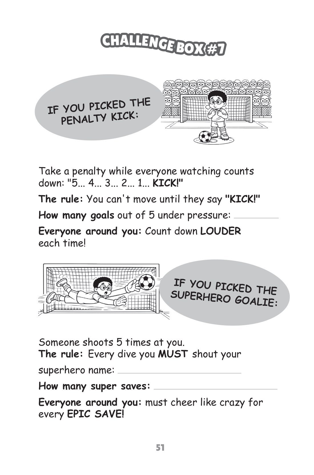Challenge Box: whichever they picked, now they do it for real — sample page from Soccer Would You Rather (Ages 6–9)