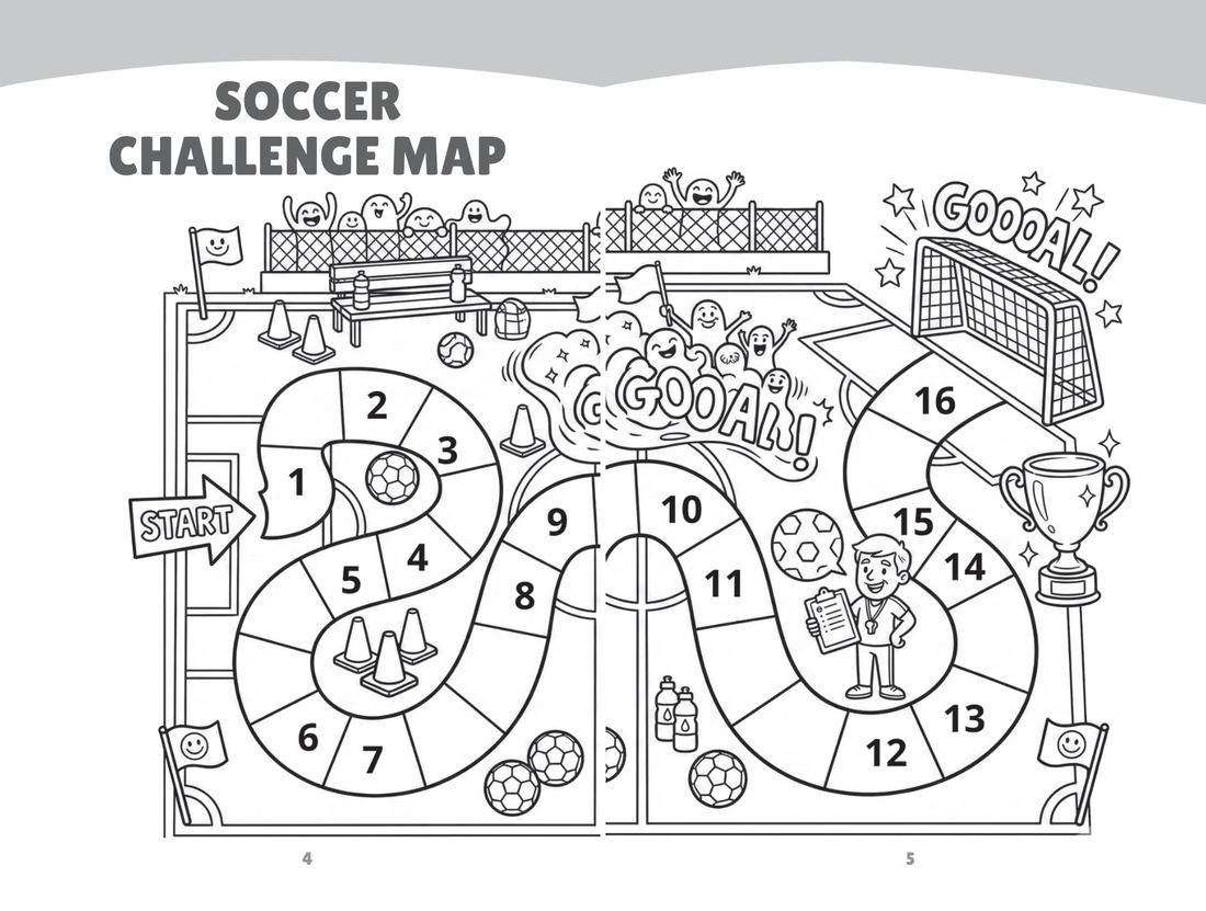 The Soccer Challenge Map: 16 missions to mark off as they go — sample page from Soccer Would You Rather (Ages 6–9)